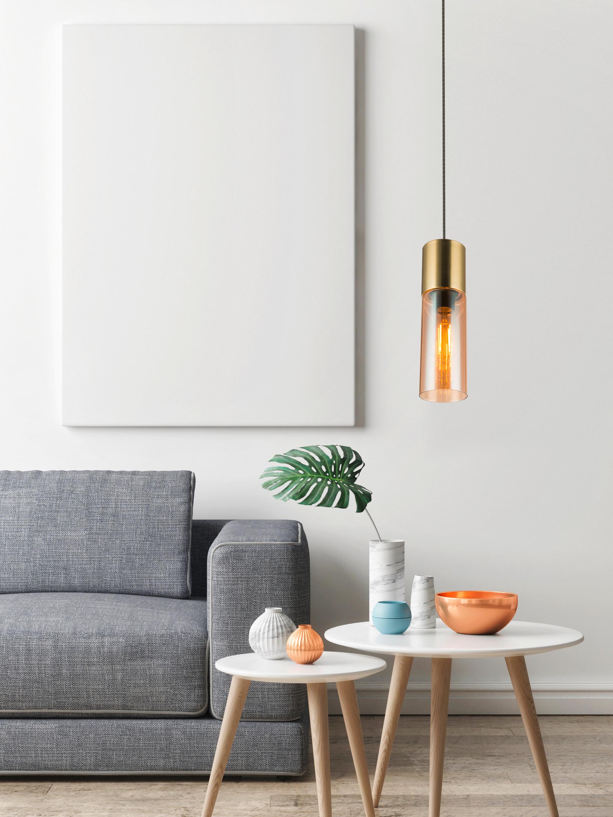 Hängeleuchte H: 152,5 cm 1-Flammig, Messing/ Glas - Messingfarben, KONVENTIONELL, Glas/Metall (10,5/152,5cm) - Globo