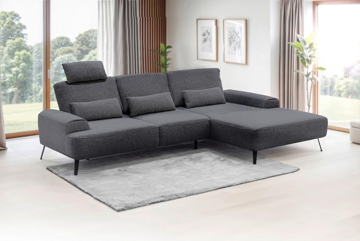 Ecksofa Astoria, Dunkelgrau Schenkel: 305x178 cm - Dunkelgrau/Schwarz, Design, Textil (305/178cm) - Livetastic