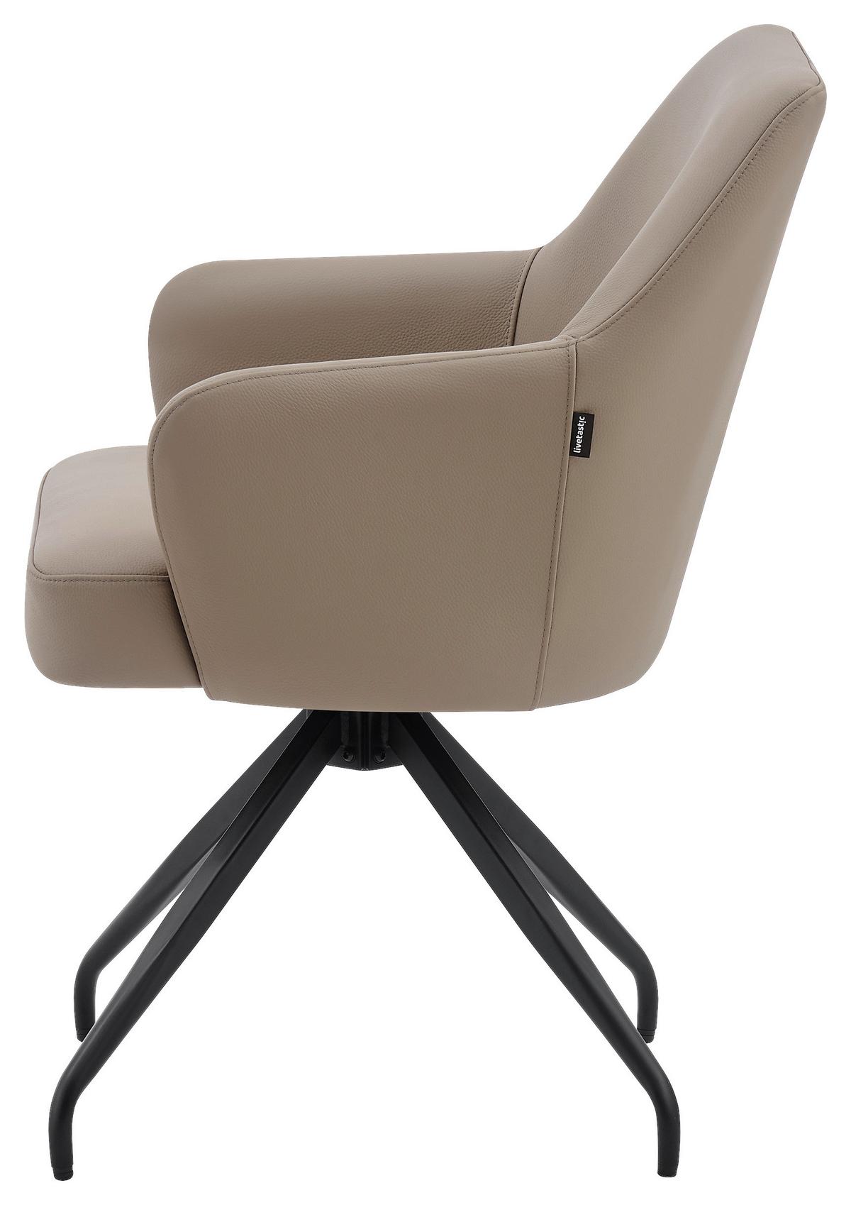 Armlehnstuhl Janette Schwarz/Taupe B: 57,5 cm - Taupe/Schwarz, MODERN, Leder/Holz (57,5/83,5/63cm) - Livetastic