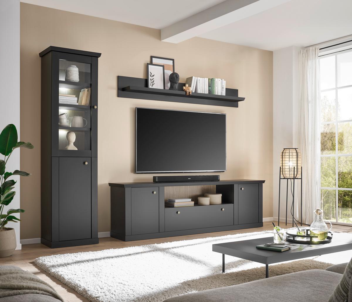 Vitrine Lincoln Schwarz/Eichefarben B: 55cm - Eichefarben/Schwarz, Design, Holzwerkstoff (55/200/39cm) - MID.YOU