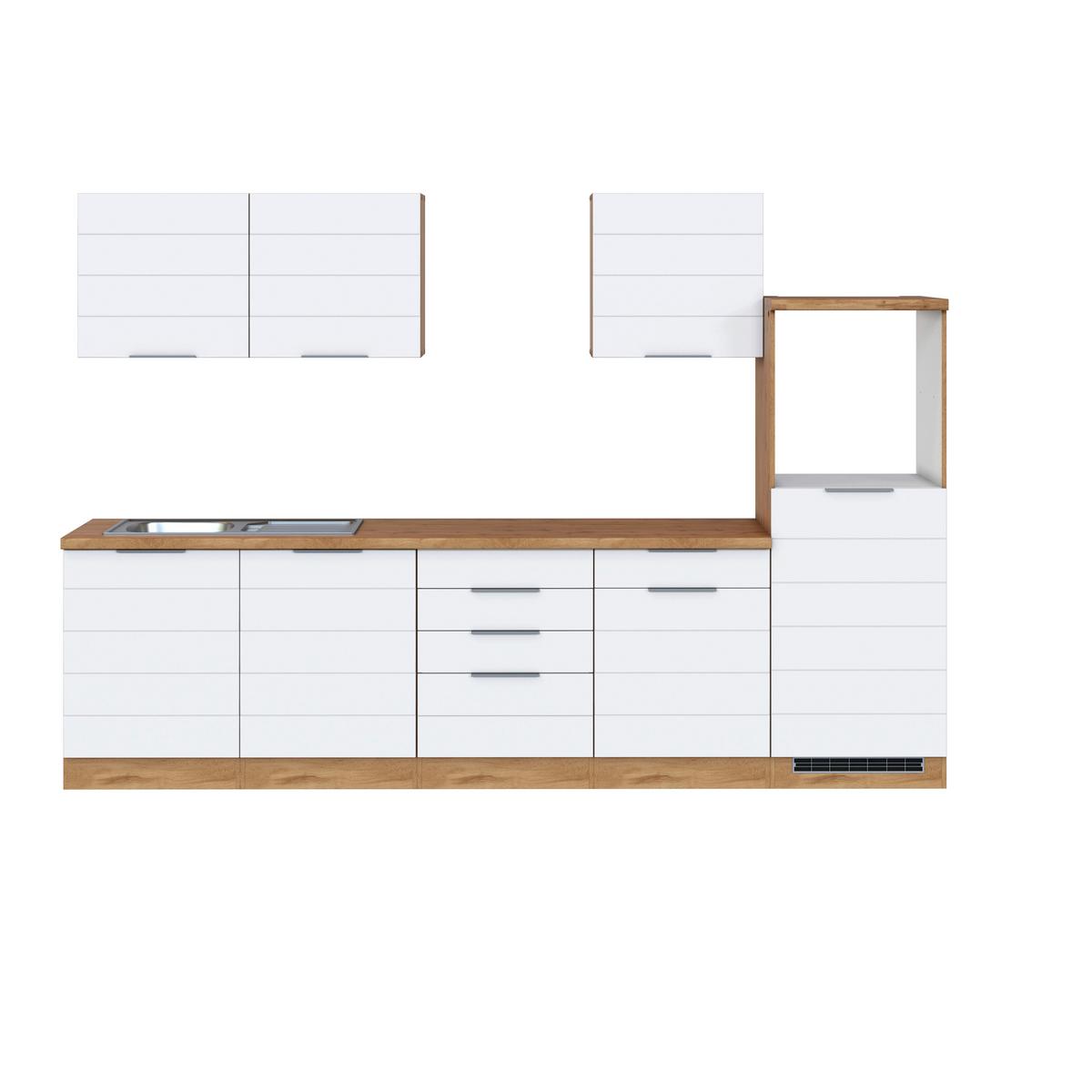 Küchenzeile Florenz ohne Geräte 300 cm Weiß/Eichef. - Eiche Wotan/Weiß, Design, Holzwerkstoff (300cm) - Held