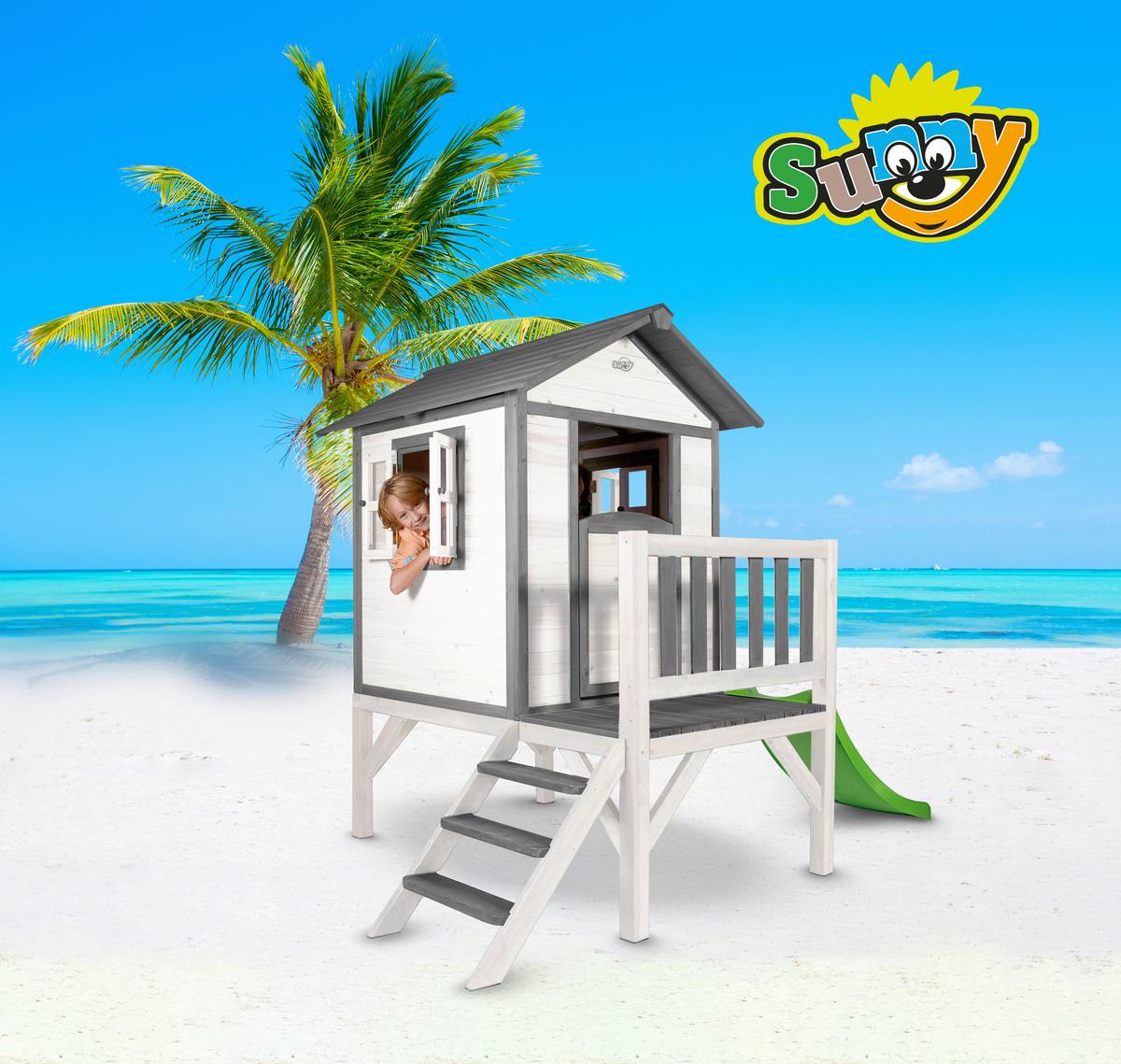 Spielhaus Axi Weiß, B/H/T: 261x189x168cm - Weiß/Grau, Basics, Holz (261/189/168cm) - Ambia Garden