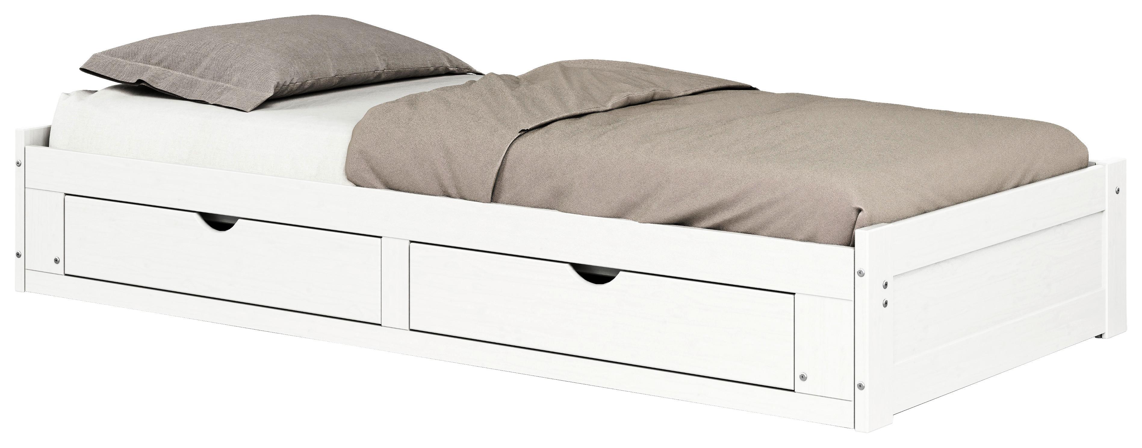 Ausziehbett Kiefer massiv mit Bettkasten 90x200cm Livio Weiß