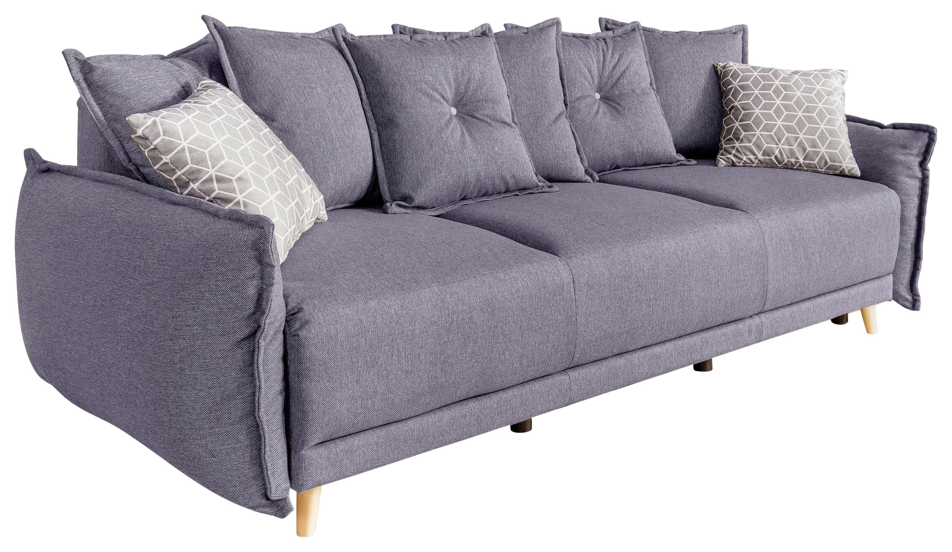 Dreisitzer-Sofa mit Kissen Lazy Lukka, Webstoff - Hellgrau/Kieferfarben, Basics, Textil (230/80/100cm) - MID.YOU
