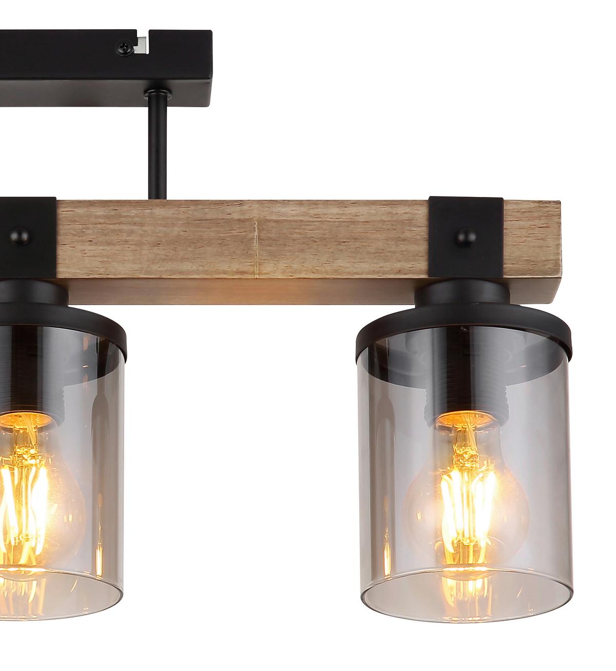 Deckenleuchte 15555-3D - Dunkelbraun/Schwarz, Natur, Glas/Holz (52/10/28,6cm) - Globo