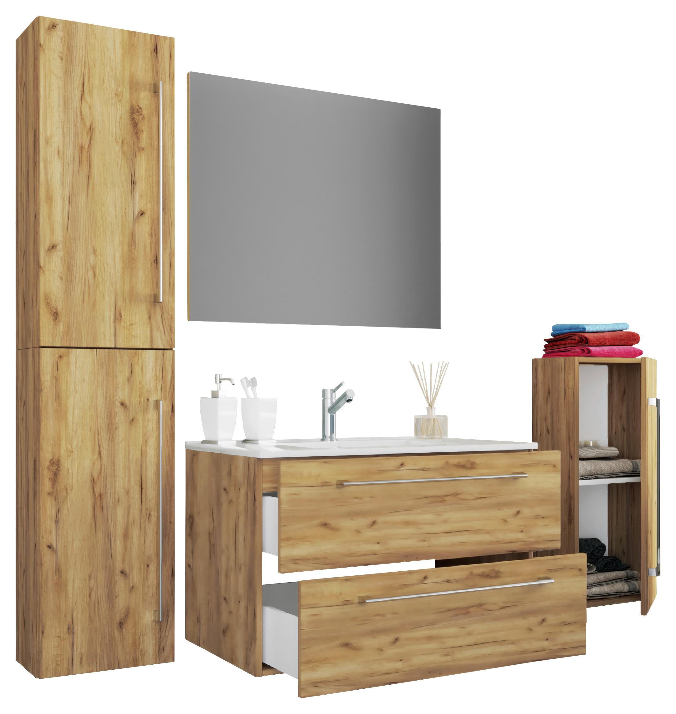 Badezimmer Badinos 5-teilig Honigeiche B: 80 Cm - Honigeiche/Weiß, MODERN, Keramik/Holzwerkstoff (147cm) - MID.YOU