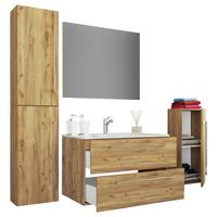 Badezimmer Badinos 5-Teilig Honigeiche B: 80 cm - Honigeiche/Weiß, MODERN, Keramik/Holzwerkstoff (147cm) - MID.YOU