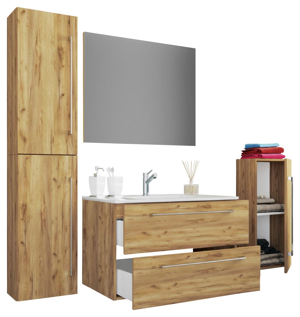 Badezimmer Badinos 5-Teilig Honigeiche B: 80 cm - Honigeiche/Weiß, MODERN, Keramik/Holzwerkstoff (147cm) - MID.YOU