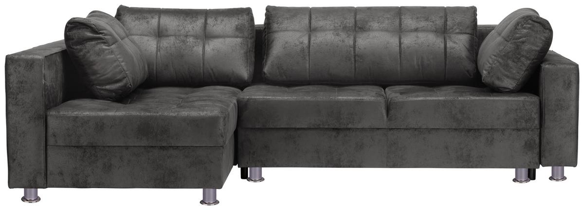 Ecksofa Mit Schlaffunktion + Bettkasten Fancesco Grau - Chromfarben/Dunkelgrau, MODERN, Textil (167/266cm) - Livetastic
