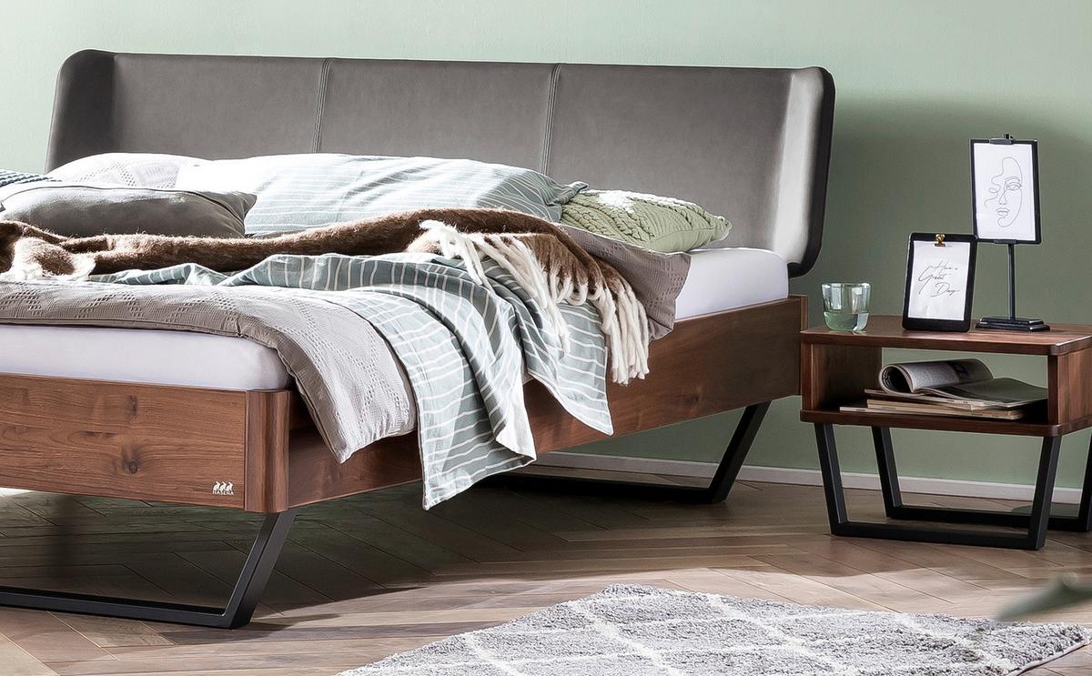 Bett Montieri Nussbaumfarben 140x200 Cm - Dunkelgrau/Anthrazit, MODERN, Holz/Textil (140/200cm) - Hasena