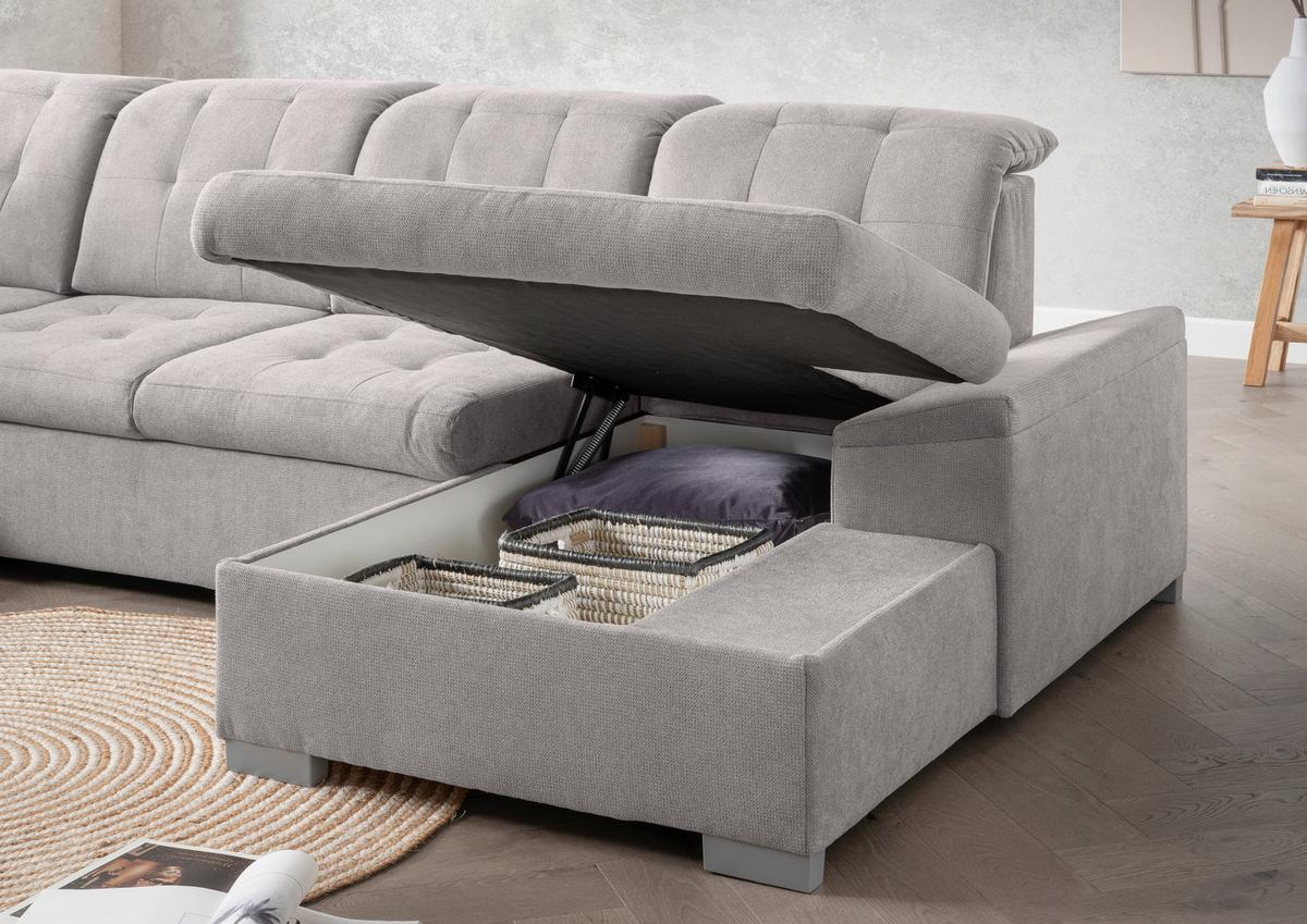 Wohnlandschaft Zira Grau U: 212x330x169cm - Chromfarben/Grau, MODERN, Textil (212/330/169cm) - Livetastic