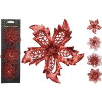 Dekorační květina FLOWER WITH METALLIC FINISH - červená, Basics, plast (12cm)