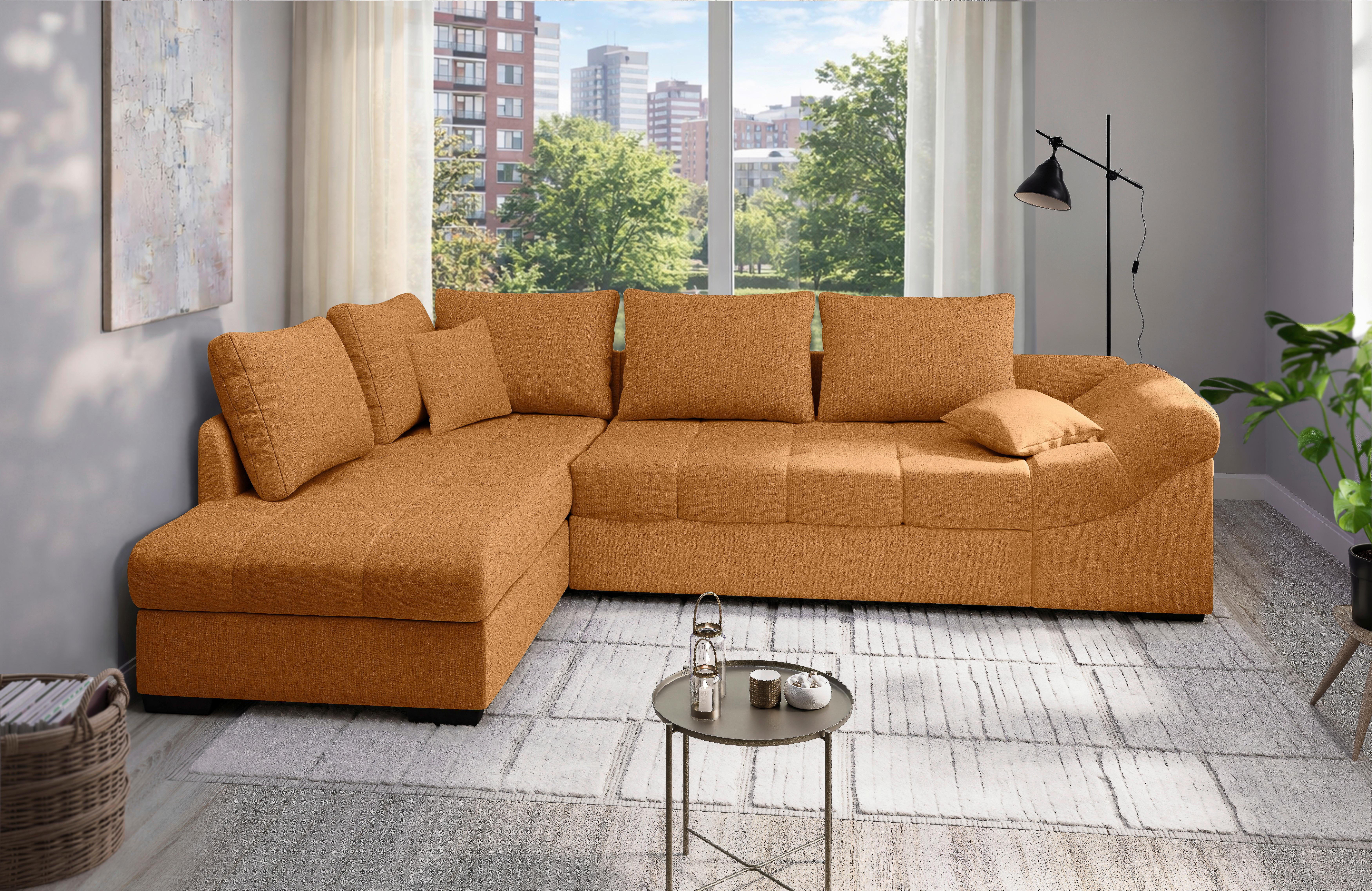 Eckschlafsofa Alvito Goldfarben S: 202x298cm - Goldfarben/Schwarz, MODERN, Textil (202/298cm) - MID.YOU