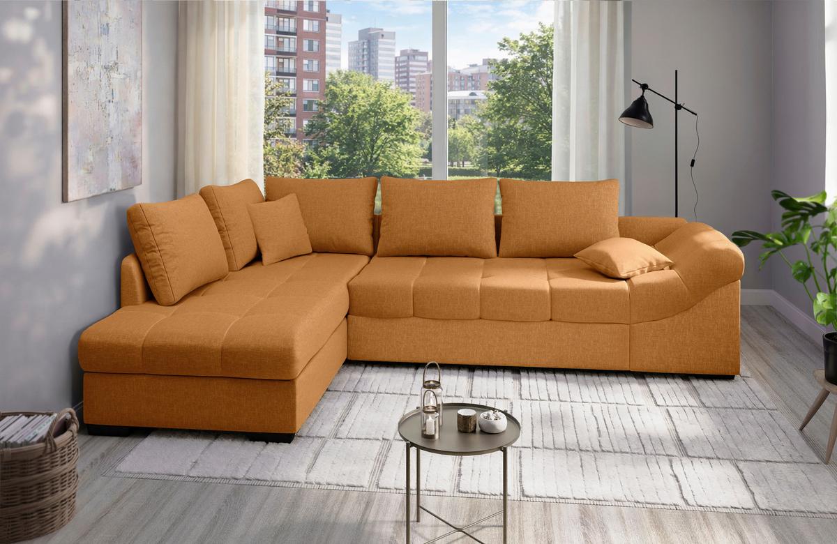 Eckschlafsofa Alvito Goldfarben S: 202x298cm - Goldfarben/Schwarz, MODERN, Textil (202/298cm) - MID.YOU