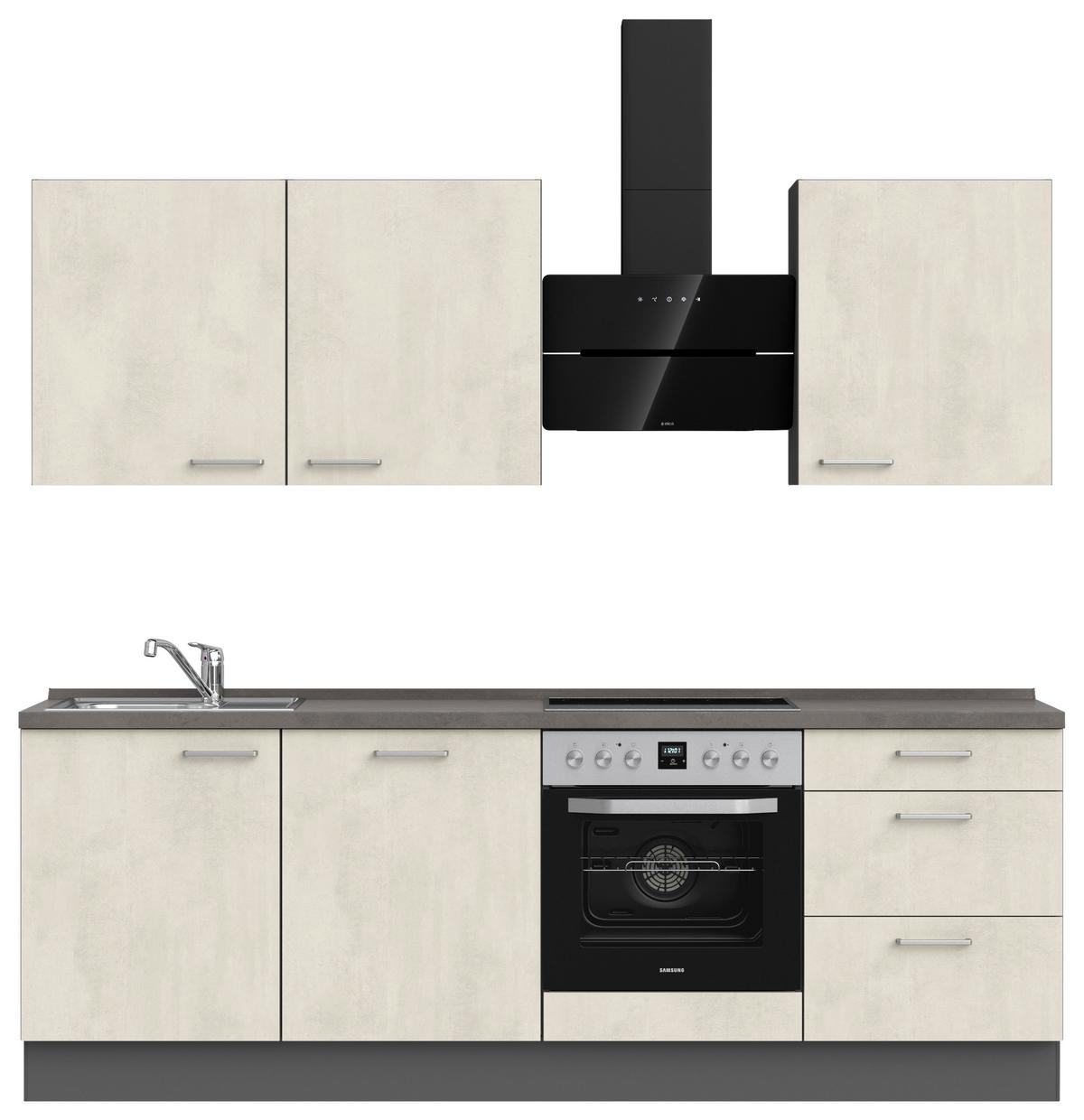 Kuchynská linka 240CM biely betón/ bridlicová šedá - biela/farba ušľachtilej ocele, Modern, kov/kompozitné drevo (240cm) - Nobilia