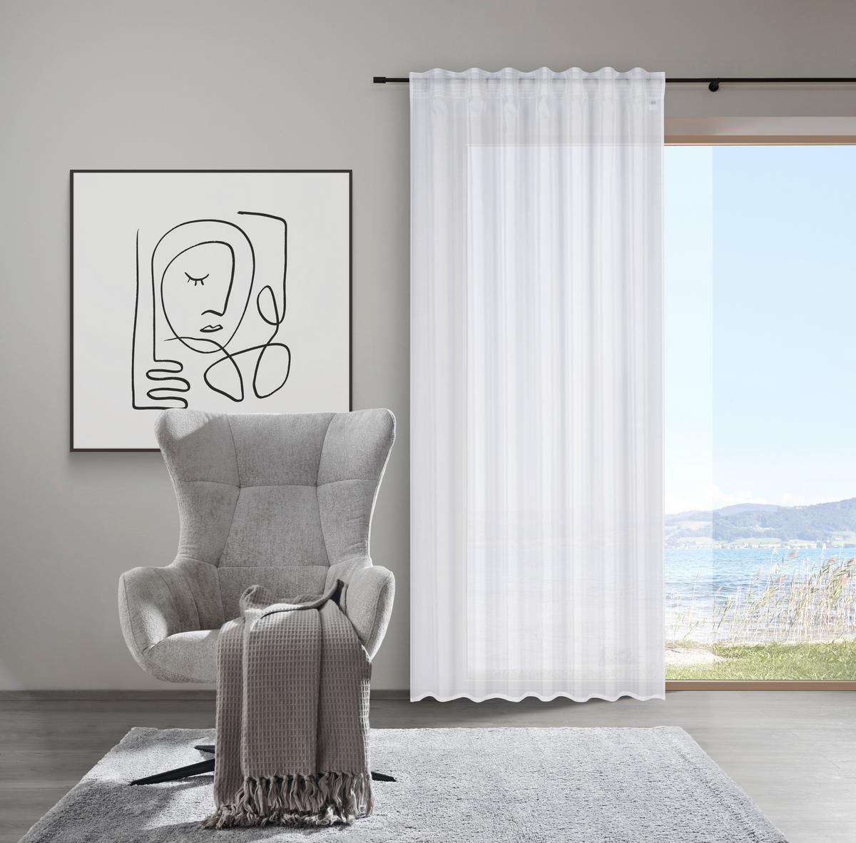 HOTOVÝ ZÁVES LEO TRANSPARENT 2 KS -AKT- - biela, Konventionell, textil (140/255cm) - Premium Living