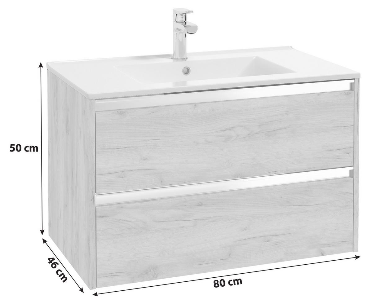 Waschbecken mit Unterschrank Nena B: 80 cm Eiche Dekor - Eichefarben/Weiß, MODERN, Keramik/Holzwerkstoff (80cm) - MID.YOU