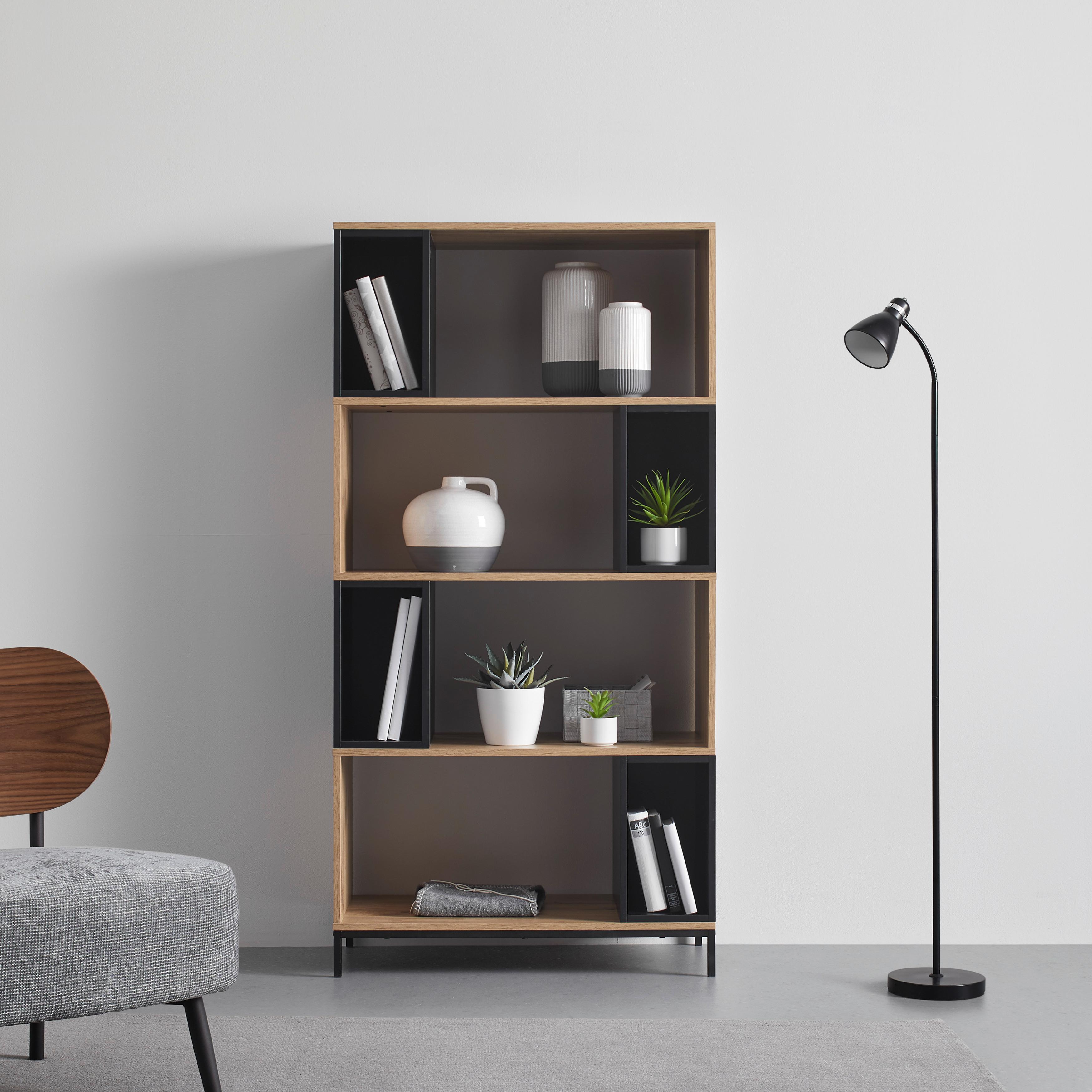 Regál Megy - černá/barvy dubu, Moderní, kov (80/158/40cm) - Bessagi Home