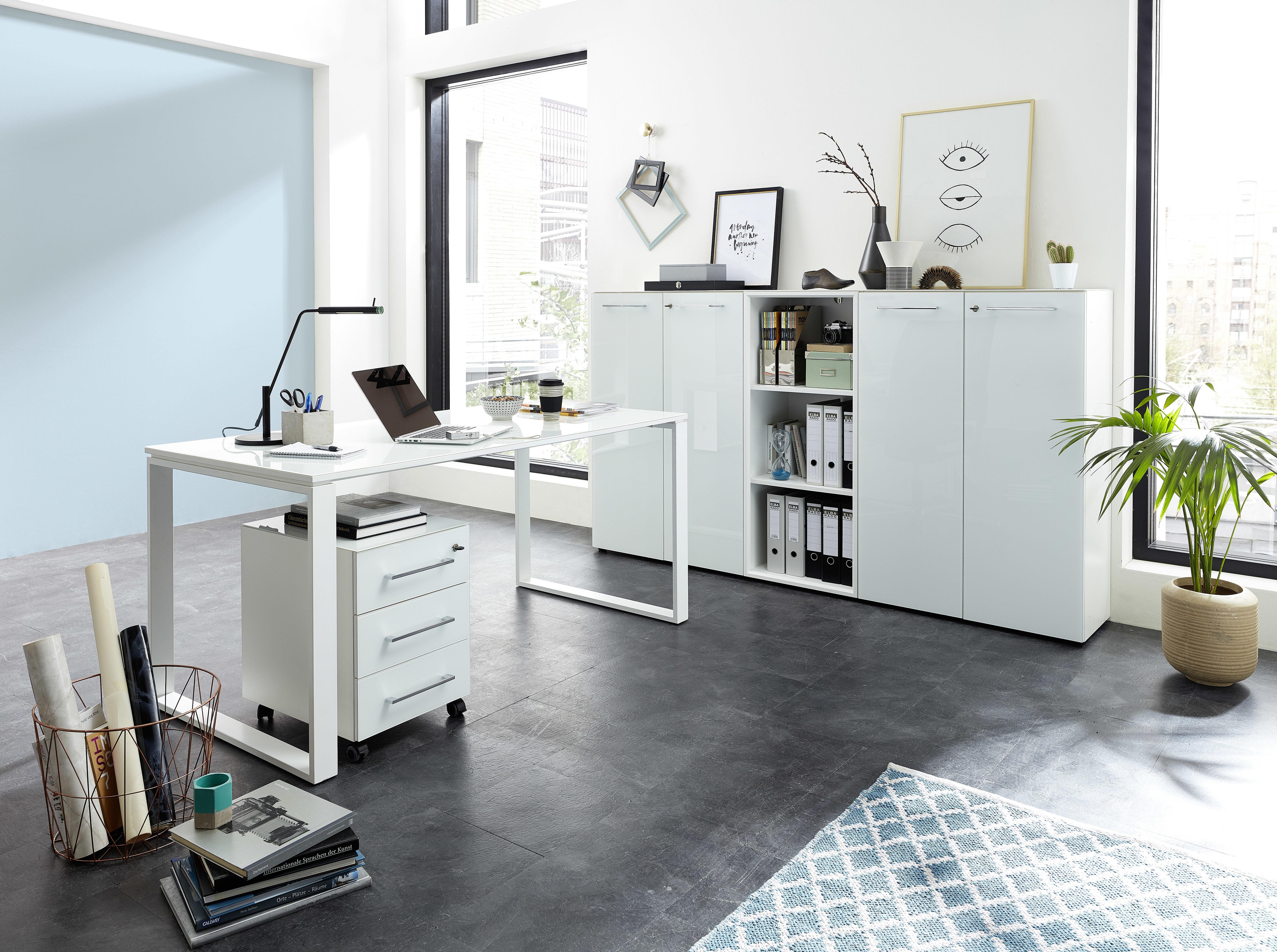 Aktenschrank Gw-Monteria Holzwerkstoff Weiß B: 80 cm - Weiß, MODERN, Glas/Holzwerkstoff (80/120/37cm) - Germania