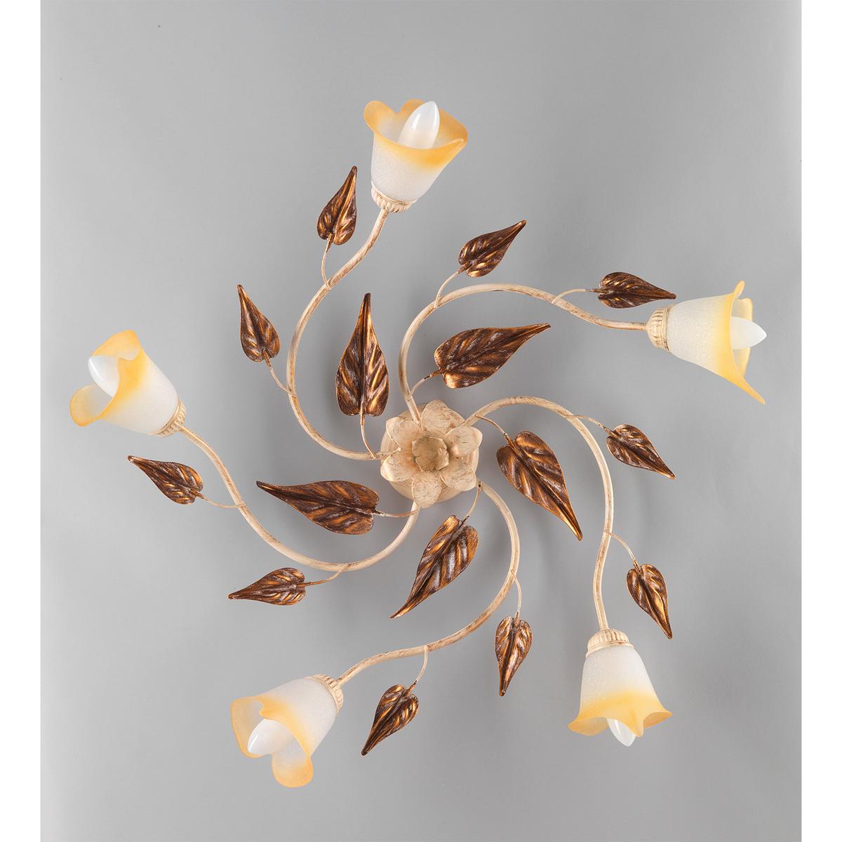 Deckenleuchte 4647/pl5 - Beige/Weiß, Natur, Glas/Metall (70/70/20cm)