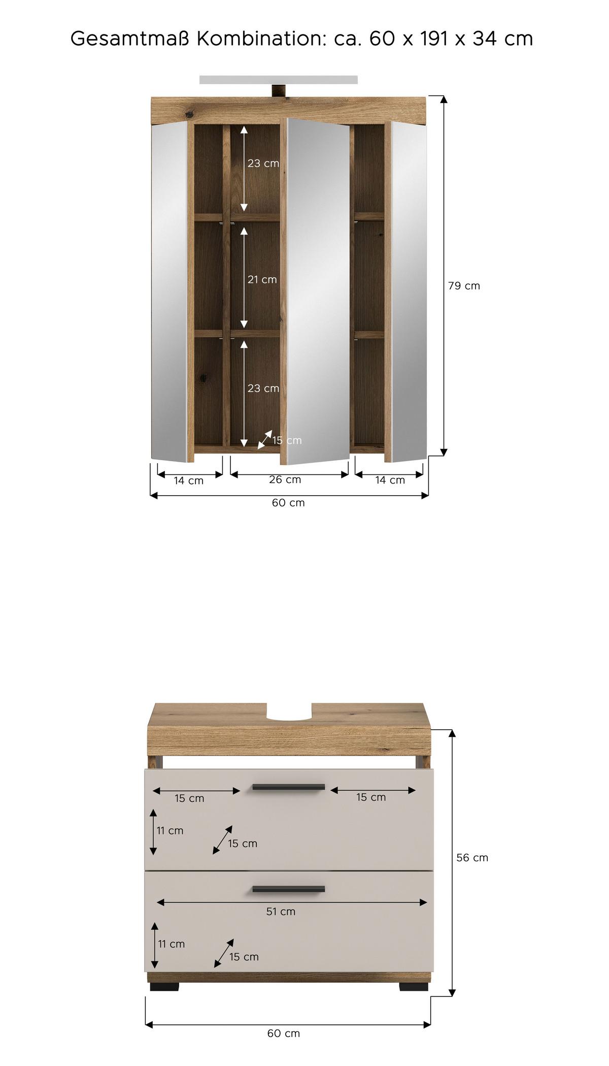 Badezimmer Scout Kaschmir/naturfarben B: 60 Cm - Kaschmir/Schwarz, MODERN, Glas/Holzwerkstoff (60cm) - MID.YOU