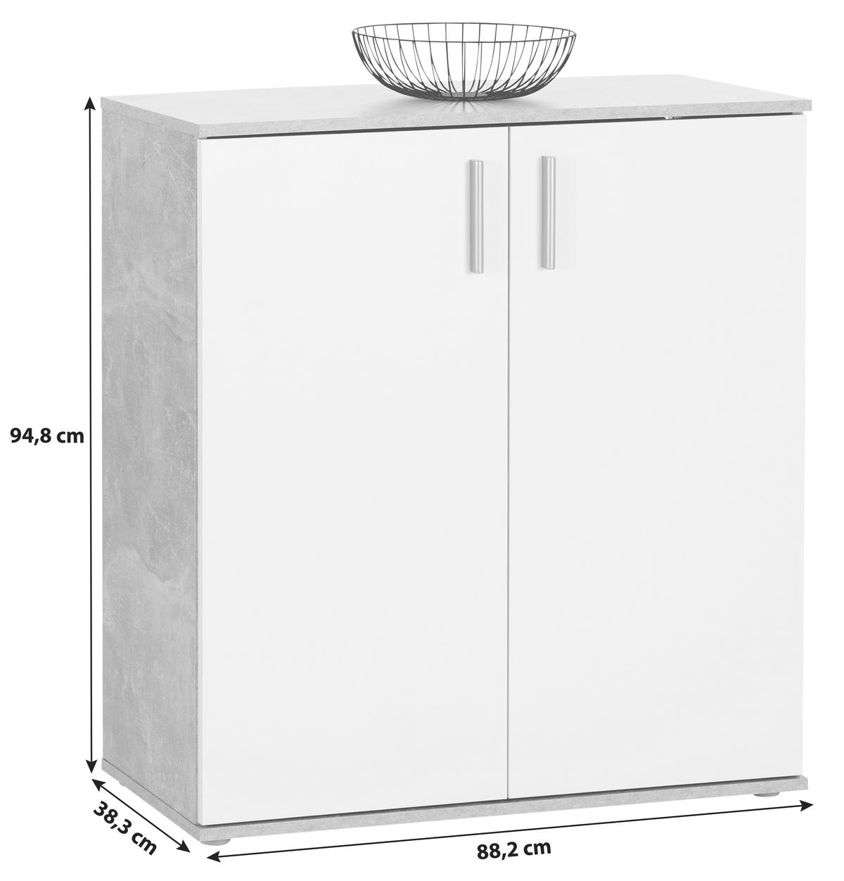 Komód Ina 88/95 Cm - világosszürke/fehér, Modern, faalapú anyag (88,2/94,8/38,3cm)
