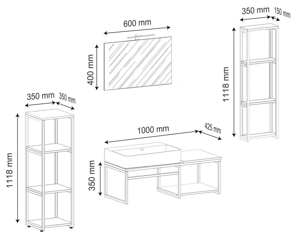 Badezimmer 5--Teilig. Waschplatz "bitila 100" - Honigeiche/Schwarz, MODERN, Glas/Keramik (170cm) - MID.YOU