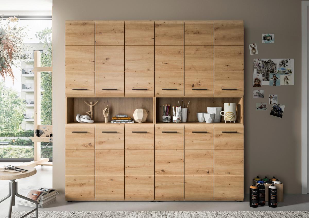 Hochschrank Ice Eiche Artisan Dekor B: 180cm - Schwarz/Eiche Artisan, Basics, Holzwerkstoff (180/185/30cm) - MID.YOU