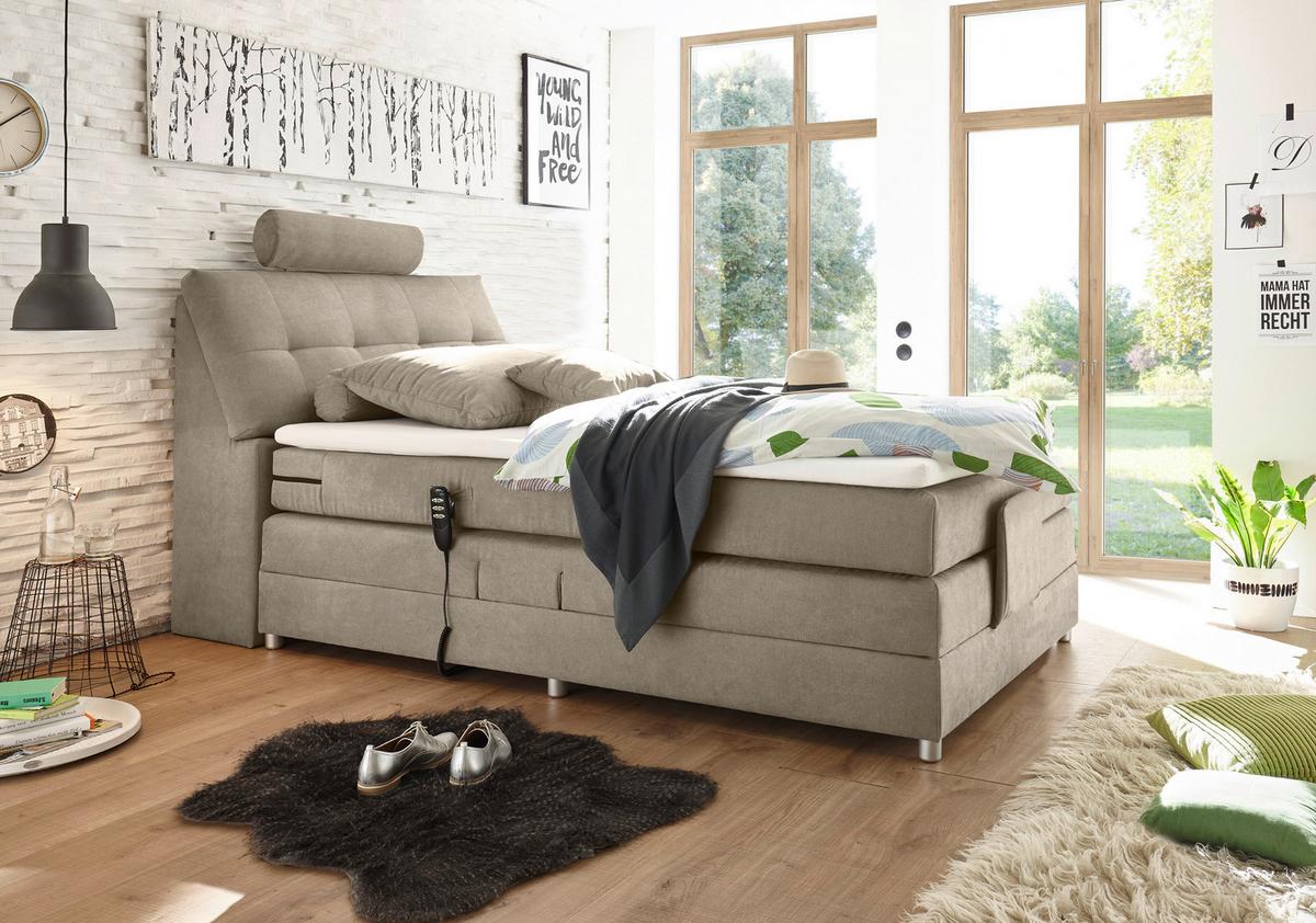 Boxspringbett Mit Topper Elektrisch 120x200 Cm Palermo - Sandfarben/Silberfarben, MODERN, Holzwerkstoff/Textil (120/200cm) - MID.YOU