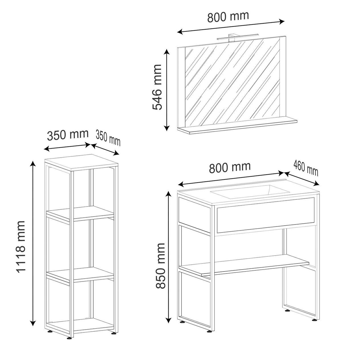 Badezimmer 4--Teilig. Waschplatz "bitila 80" - Honigeiche/Schwarz, MODERN, Glas/Keramik (115cm) - MID.YOU