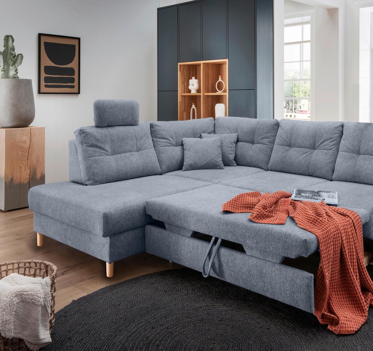 Ecksofa Brizzini Hellblau S: 206x264 Cm - Naturfarben/Hellblau, MODERN, Textil (206/264cm) - Livetastic