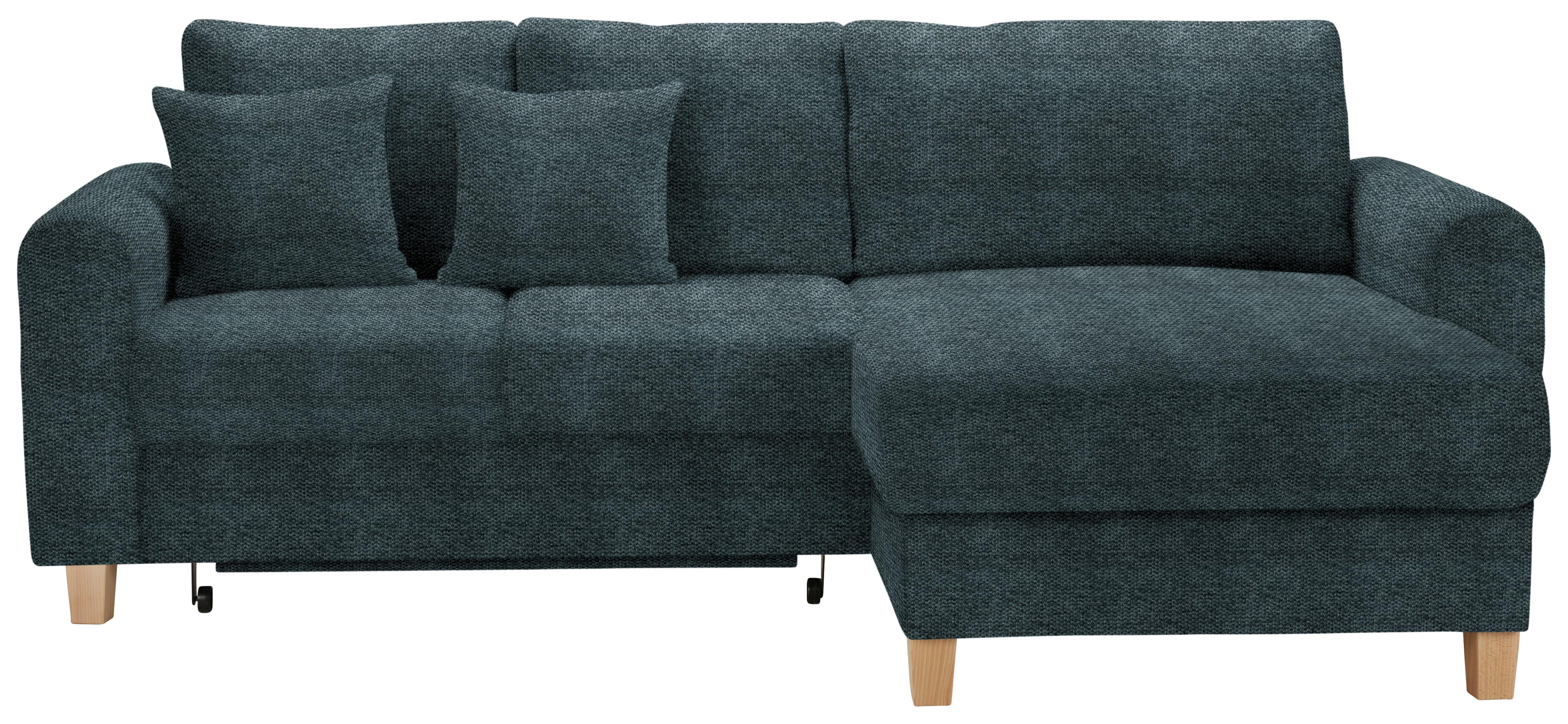 Rohová sedačka LILLE, oboustr., petrolejový velur - petrolej/světle hnědá, Moderní, dřevo/textil (232/110/156cm) - Mömax