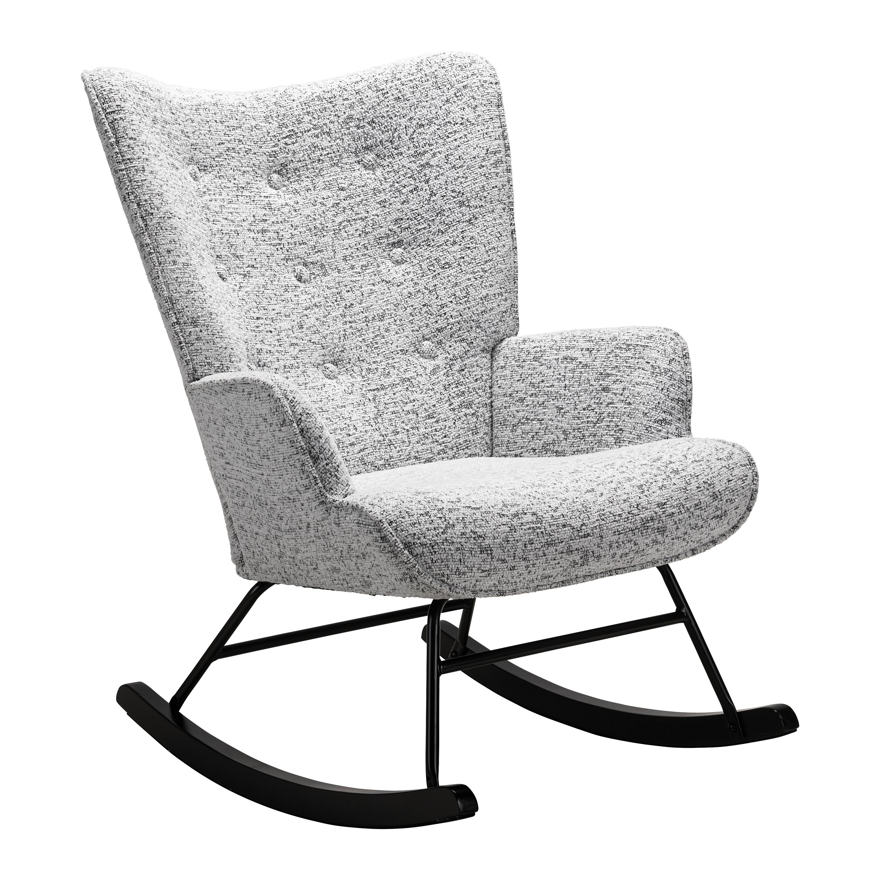 Houpací křeslo ROCK, světle šedé buklé, max. 140 kg - bílá/černá, Moderní, kov/dřevo (66/90/77cm) - Mömax