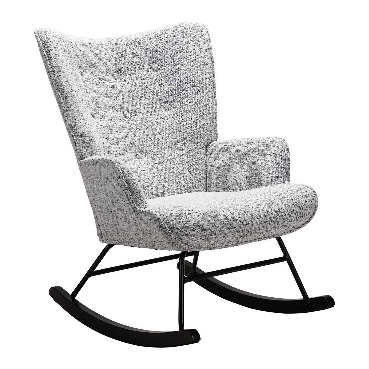 Houpací křeslo ROCK, světle šedé buklé, max. 140 kg - bílá/černá, Moderní, kov/dřevo (66/90/77cm) - Mömax