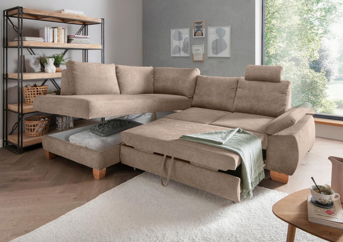 Eckschlafsofa Positano Hellbraun S: 206x261 Cm - Wildeiche/Hellbraun, MODERN, Textil (206/261cm) - Livetastic