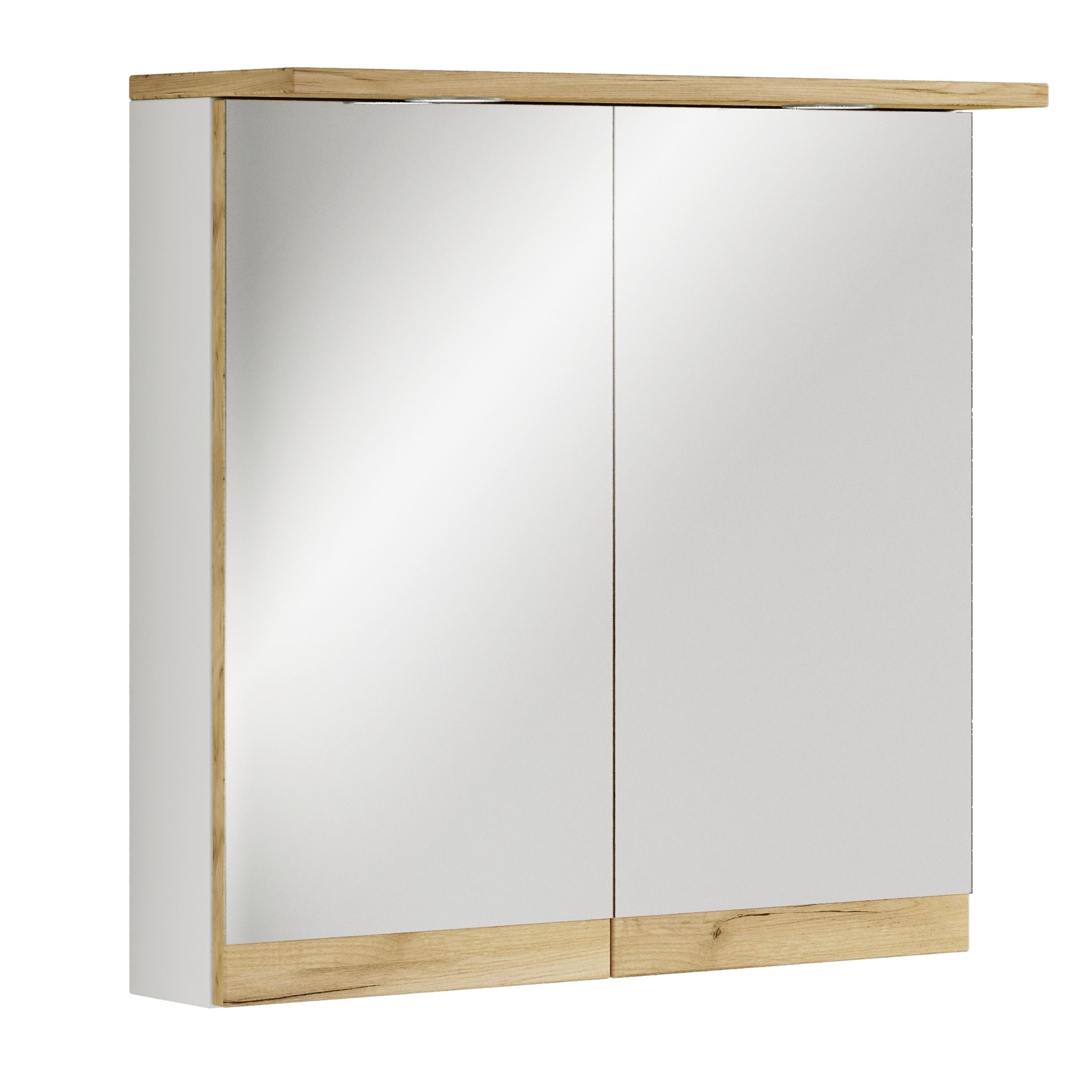 Tükrös Szekrény Cosila - méztölgy színű/fehér, Trend, faalapú anyag/üveg (60/59/23cm) - MID.YOU