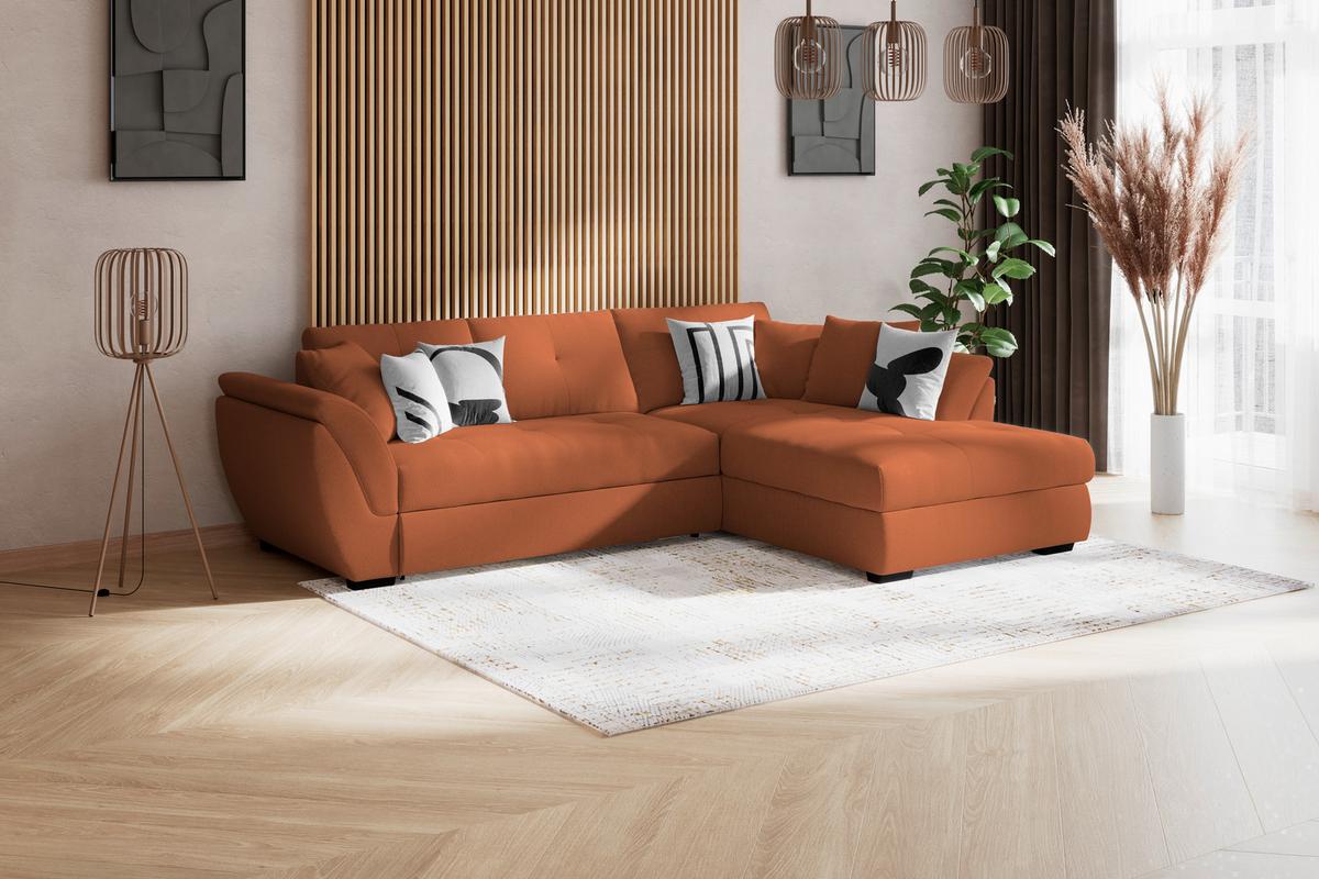 Rohová sedačka BERISSO, pravá, terracotta - černá/terracotta, Konvenční, textil (278/187cm) - Ondega