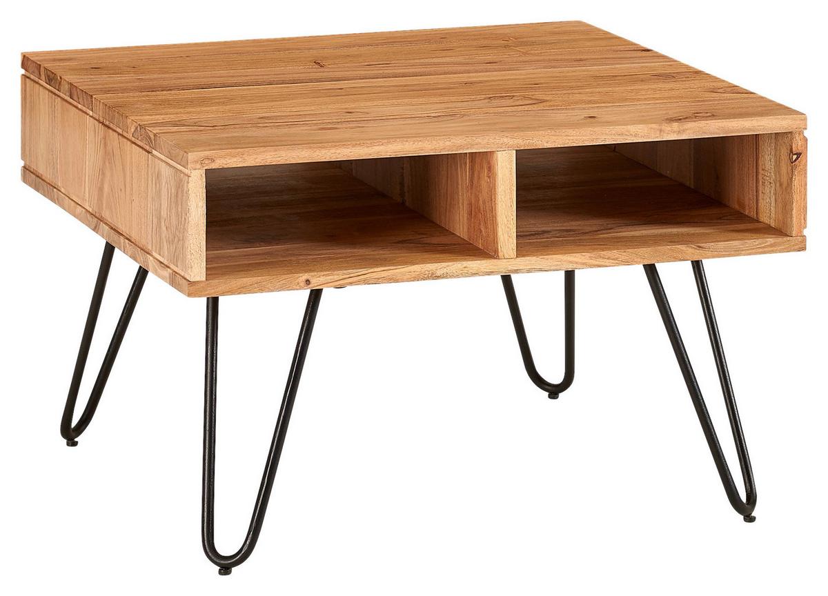 Couchtisch Holz Massiv Mit Stauraum, Akazie/Schwarz - Schwarz/Akaziefarben, MODERN, Holz/Metall (60/60/40cm) - MID.YOU