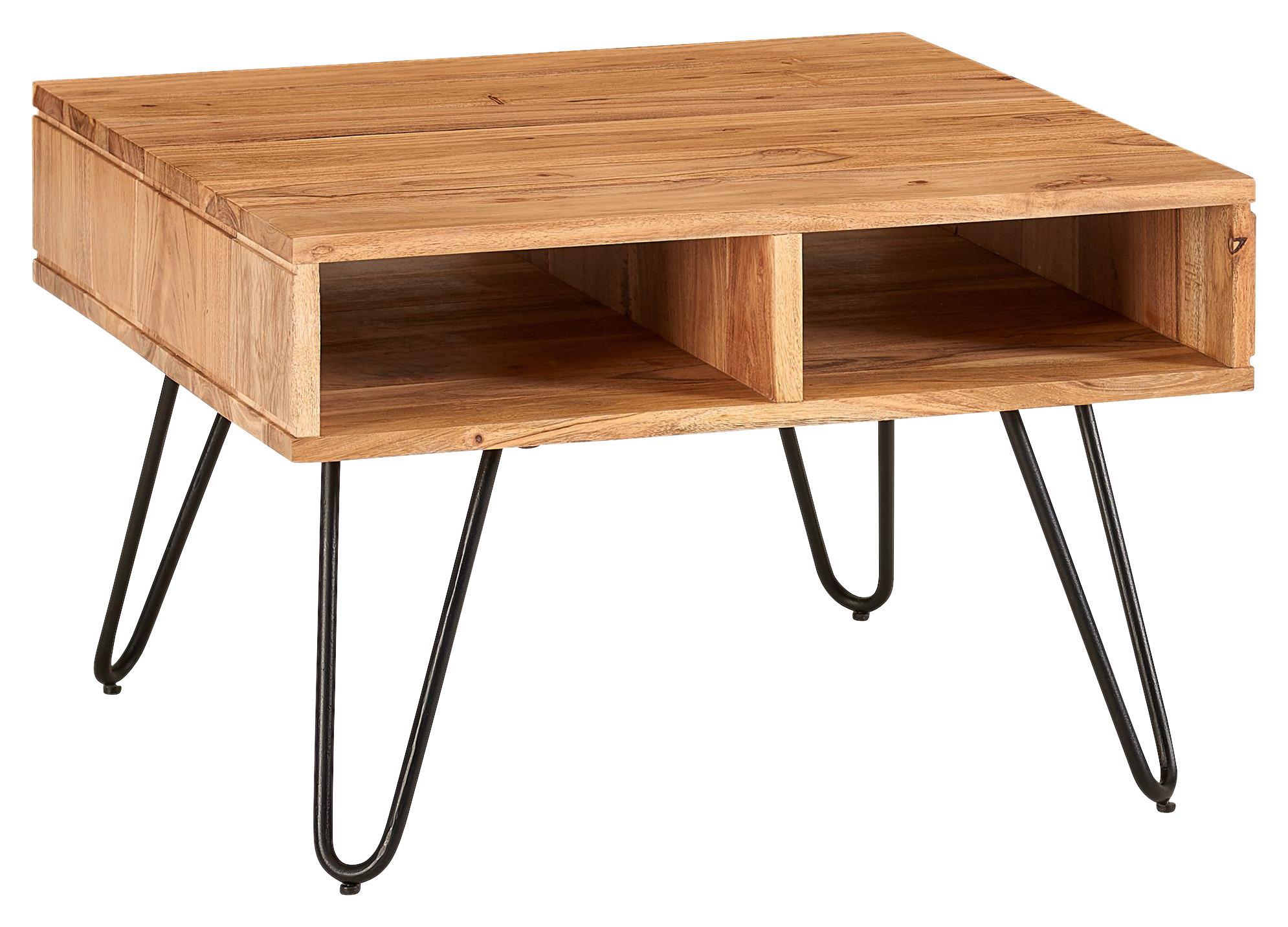 Couchtisch Holz Massiv Mit Stauraum, Akazie/Schwarz