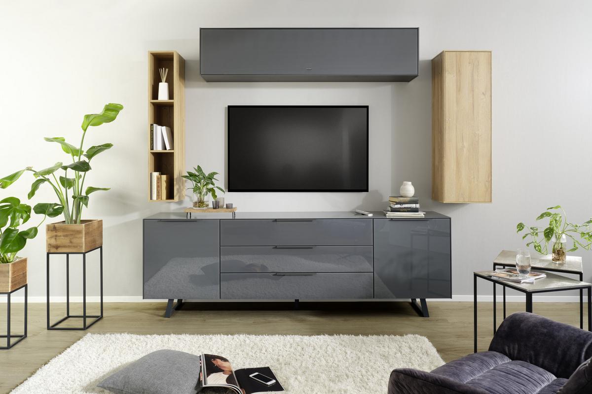 ZÁVĚSNÁ SKŘÍŇKA MAX BOX - antracitová, Moderní, kompozitní dřevo/sklo (38/175/32cm) - Premium Living