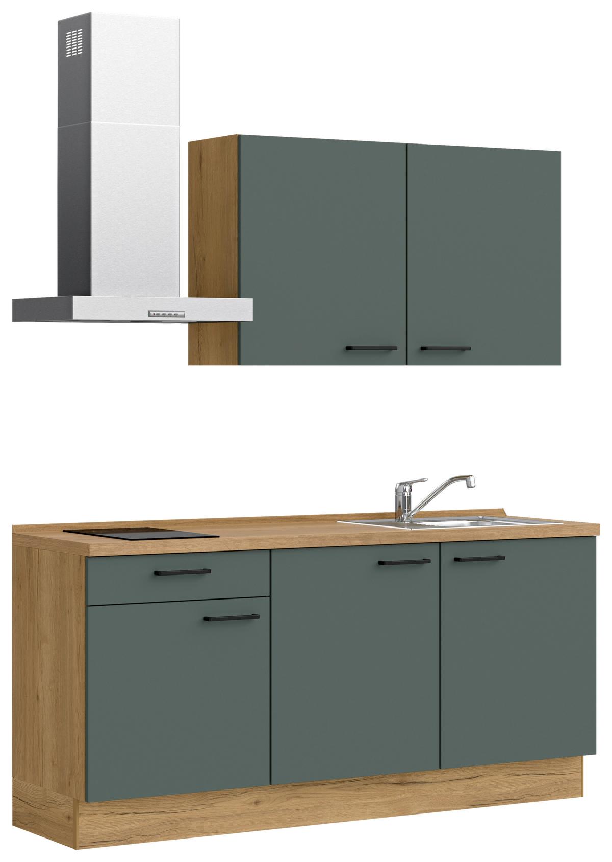 Kuchyňská linka 180 cm, minerální zelená,ultra matná - barvy dubu/černá, Moderní, kov/kompozitní dřevo (180cm) - Nobilia