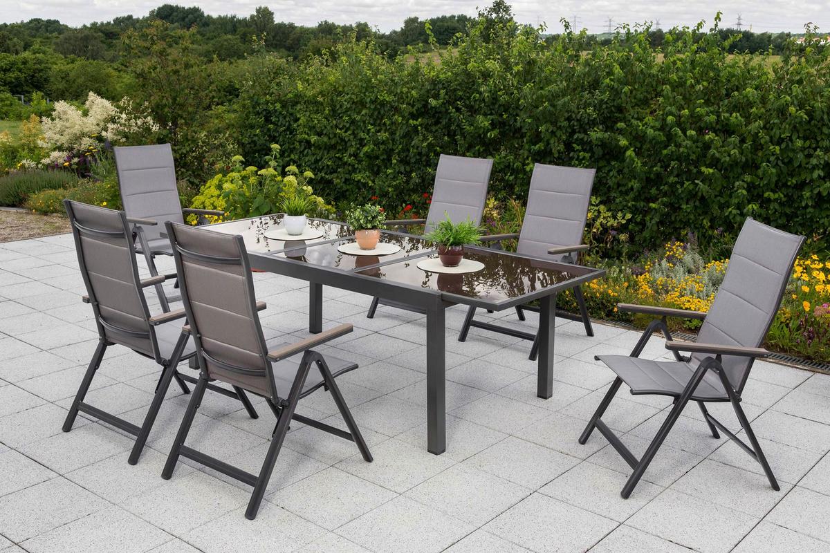 Gartentischgruppe Trivero 7 -Teilig. Braun/Graphitfarben - Graphitfarben/Braun, KONVENTIONELL, Glas/Kunststoff - Gardenson