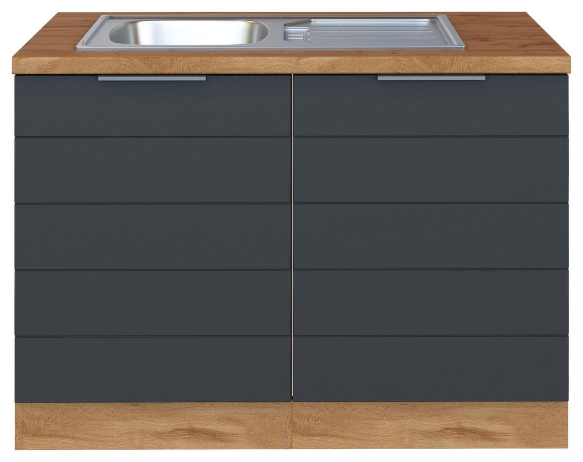 Spülenschrank Florenz B: 120 Cm Grau/eiche Dekor - Eiche Wotan/Grau, Design, Holzwerkstoff (120/86/60cm) - Held