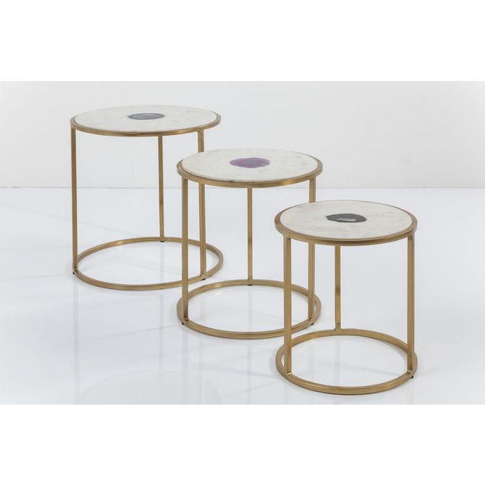 Beistelltisch 3-Teilig Limbo ,beige/Messingfarben - Beige/Messingfarben, KONVENTIONELL, Stein/Metall - Kare-Design
