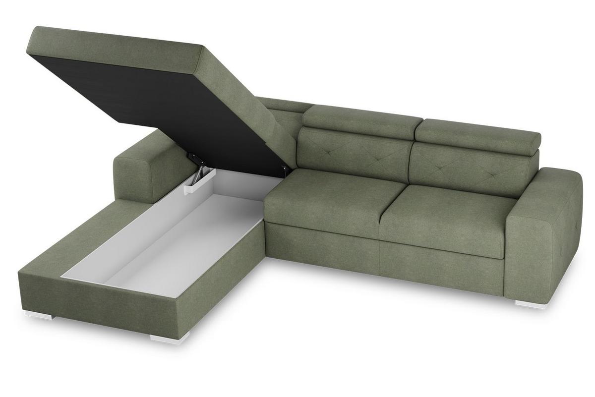 Ecksofa mit Schlaffunktion Madison Olivgrün 195x296 cm - Silberfarben/Olivgrün, Design, Textil (195/296cm) - MID.YOU