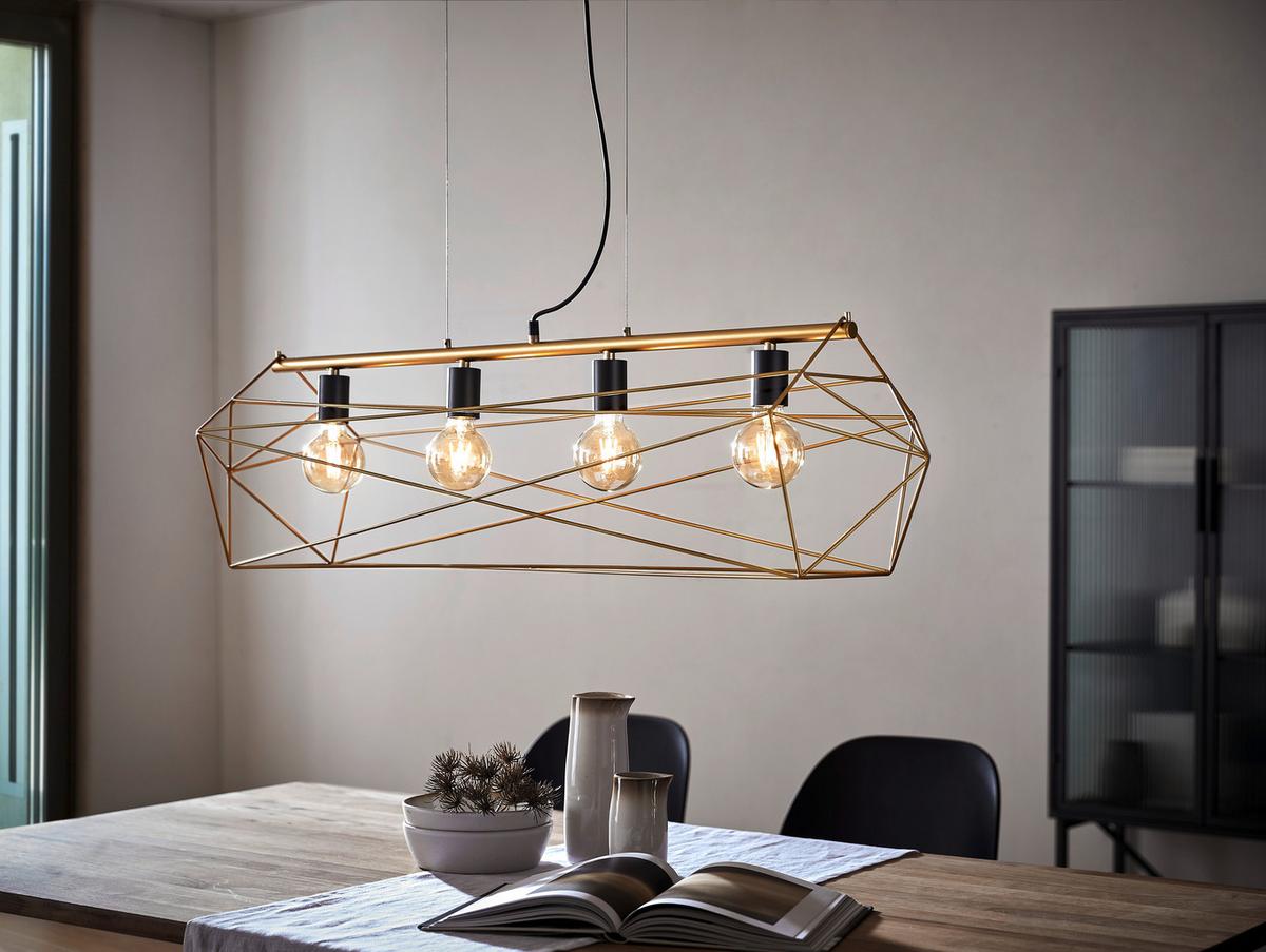 Hängeleuchte Abraxas H: 150 cm 4-Flammig - Goldfarben/Schwarz, Basics, Metall (106/29,5/150cm)