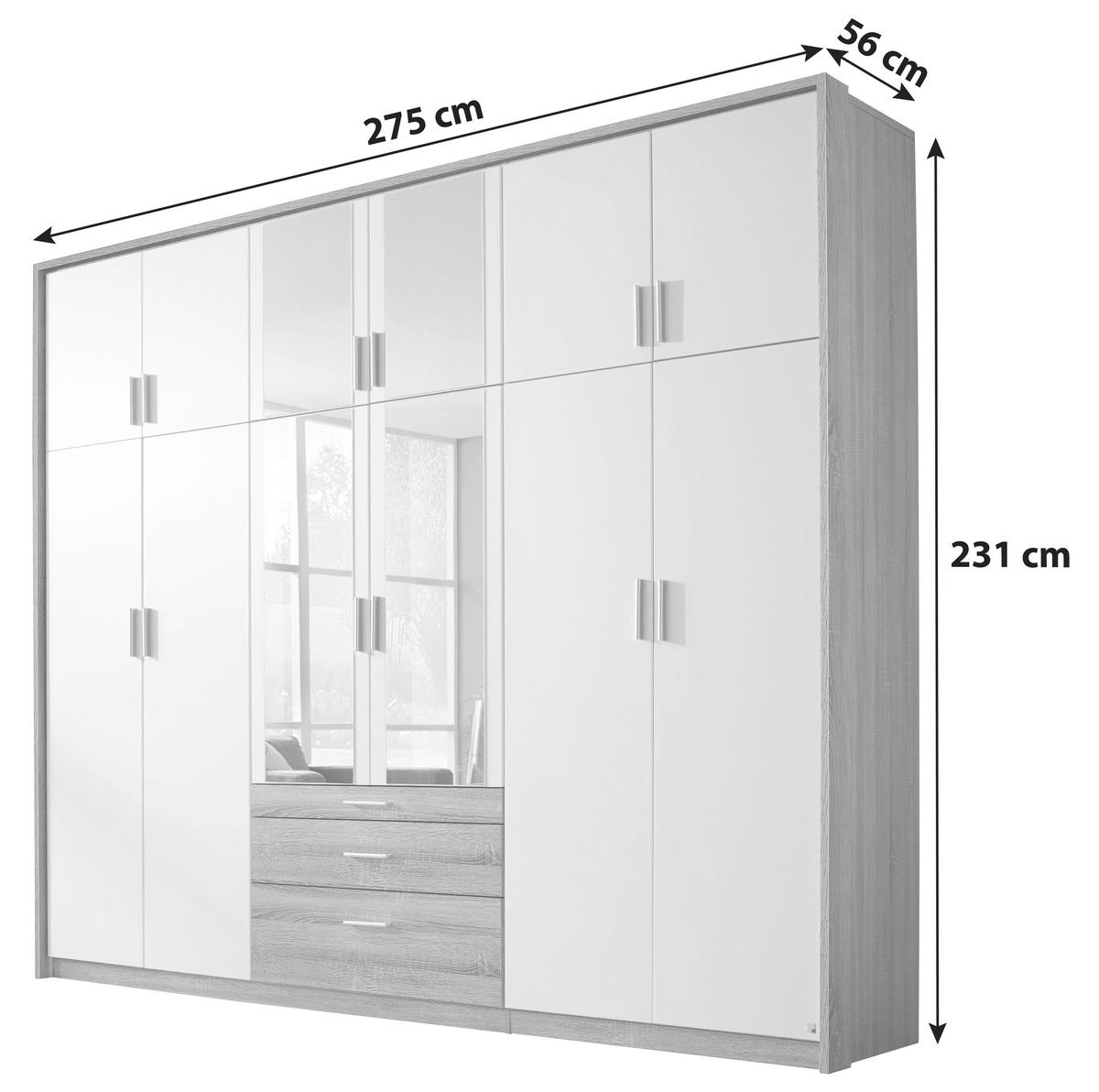 Drehtürenschrank Mit Spiegel + Laden 275cm Hildesheim, Weiß - Klar/Weiß, Design, Glas/Holzwerkstoff (275/231/56cm) - Rauch Möbel