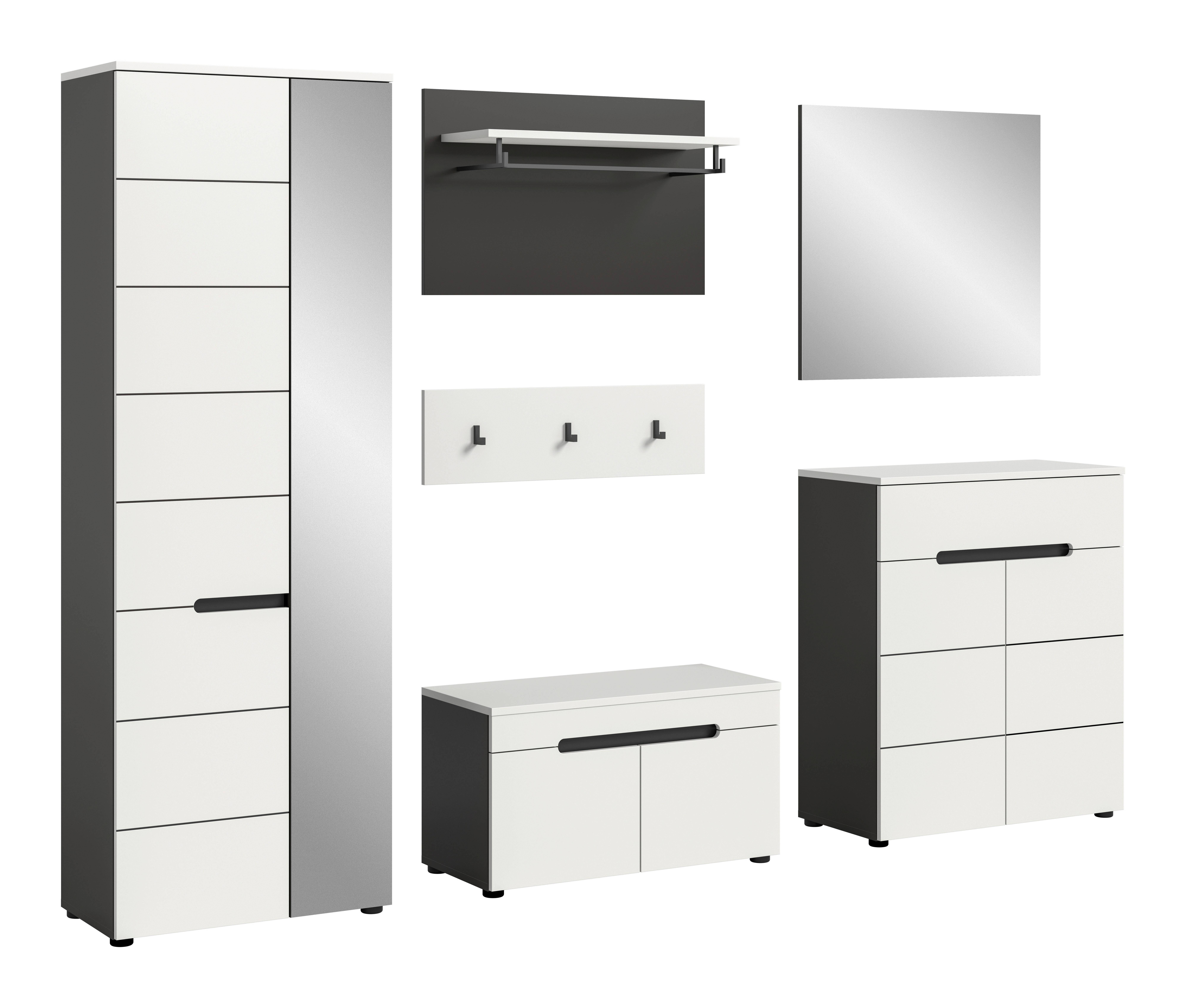 Garderobe Canu 5-Teilig Grau/Weiß B: 265 cm - Weiß/Grau, Design, Holzwerkstoff (265/190/37cm) - Livetastic