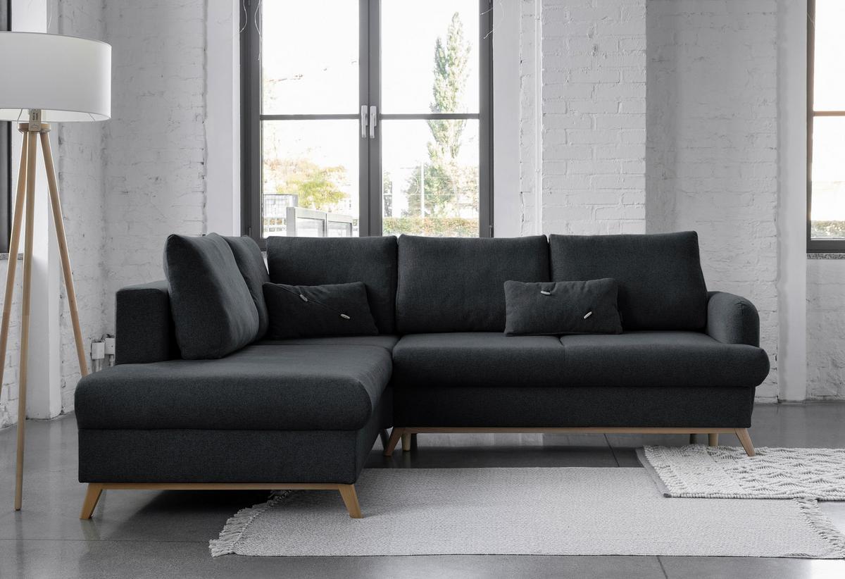 Ecksofa Scanddic Lagom Dunkelgrau S: 202x242 cm - Dunkelgrau/Naturfarben, Textil (202/242cm) - MID.YOU