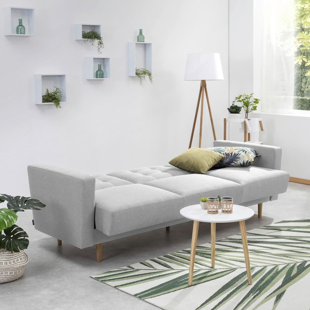 3-Sitzer-Sofa + Schlaffunktion Jasmin mit Armlehnen Hellgrau - Eschefarben/Hellgrau, MODERN, Textil (224/81/83cm) - Max Winzer